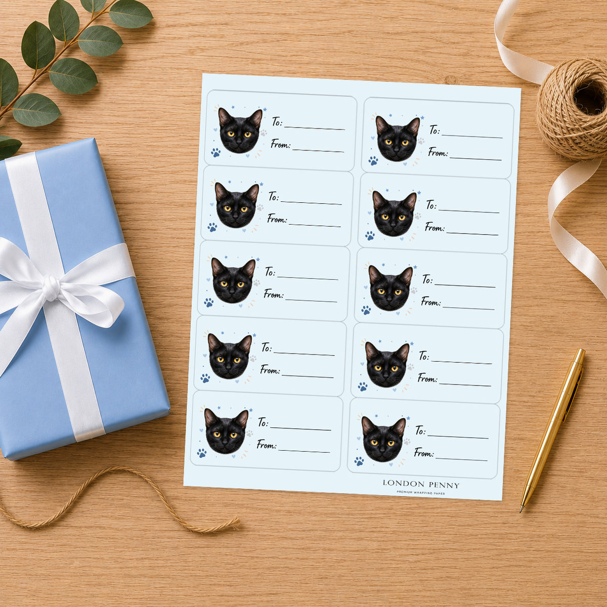 Bombay Pawprint Wishes Gift Tag Sticker Sheet