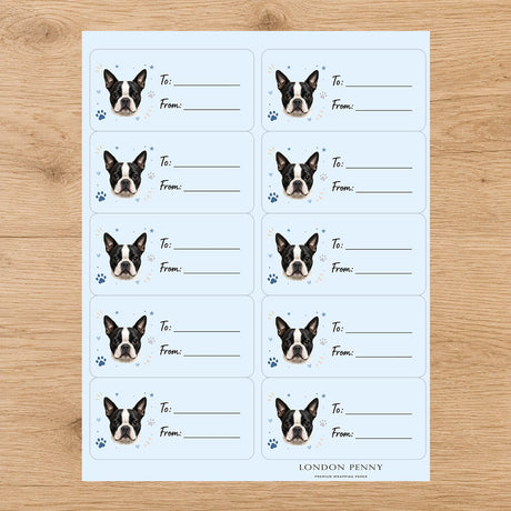 Boston Terrier Pawprint Wishes Gift Tag Sticker Sheet - London Penny Gift Wrap