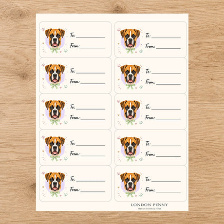 Boxer Paws & Bows Gift Tag Sticker Sheet - London Penny Gift Wrap