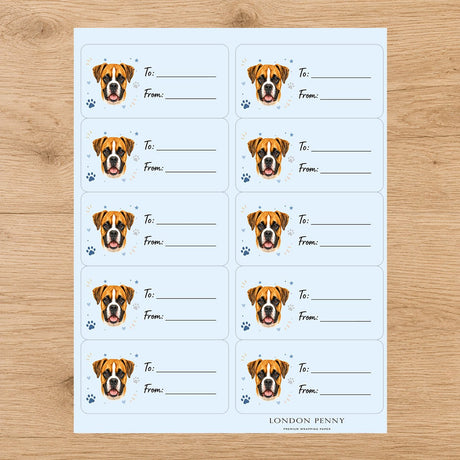 Boxer Pawprint Wishes Gift Tag Sticker Sheet - London Penny Gift Wrap