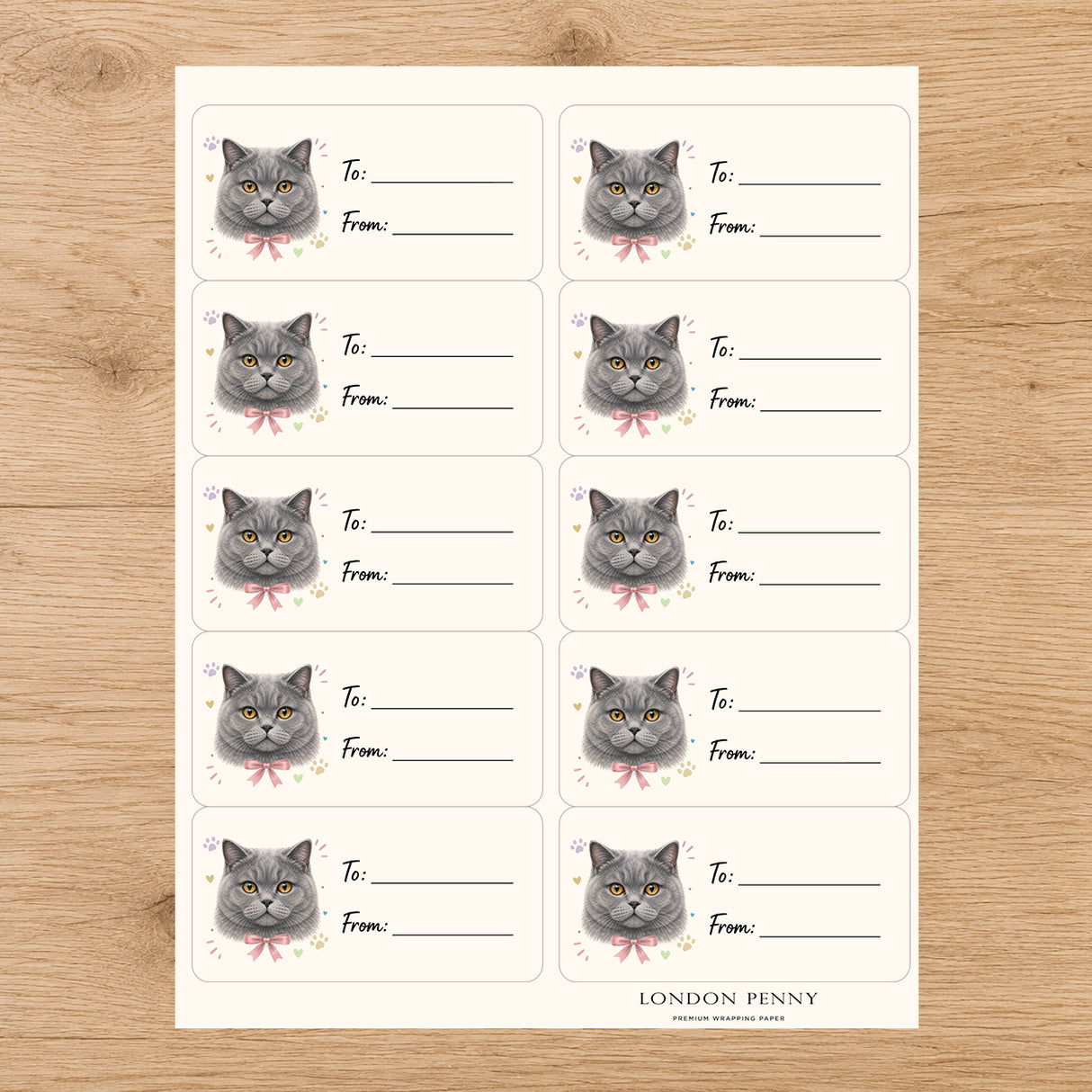 British Shorthair Purrfectly Yours Gift Tag Sticker Sheet