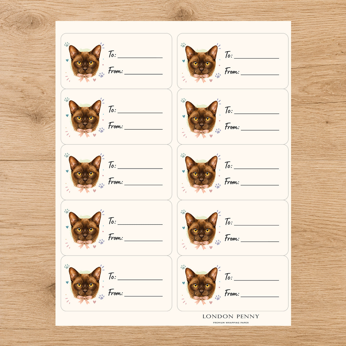 Burmese Purrfectly Yours Gift Tag Sticker Sheet