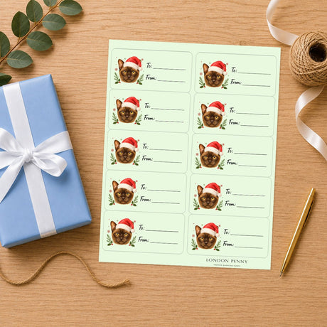 Burmese Santa Paws Gift Tag Sticker Sheet - London Penny Gift Wrap