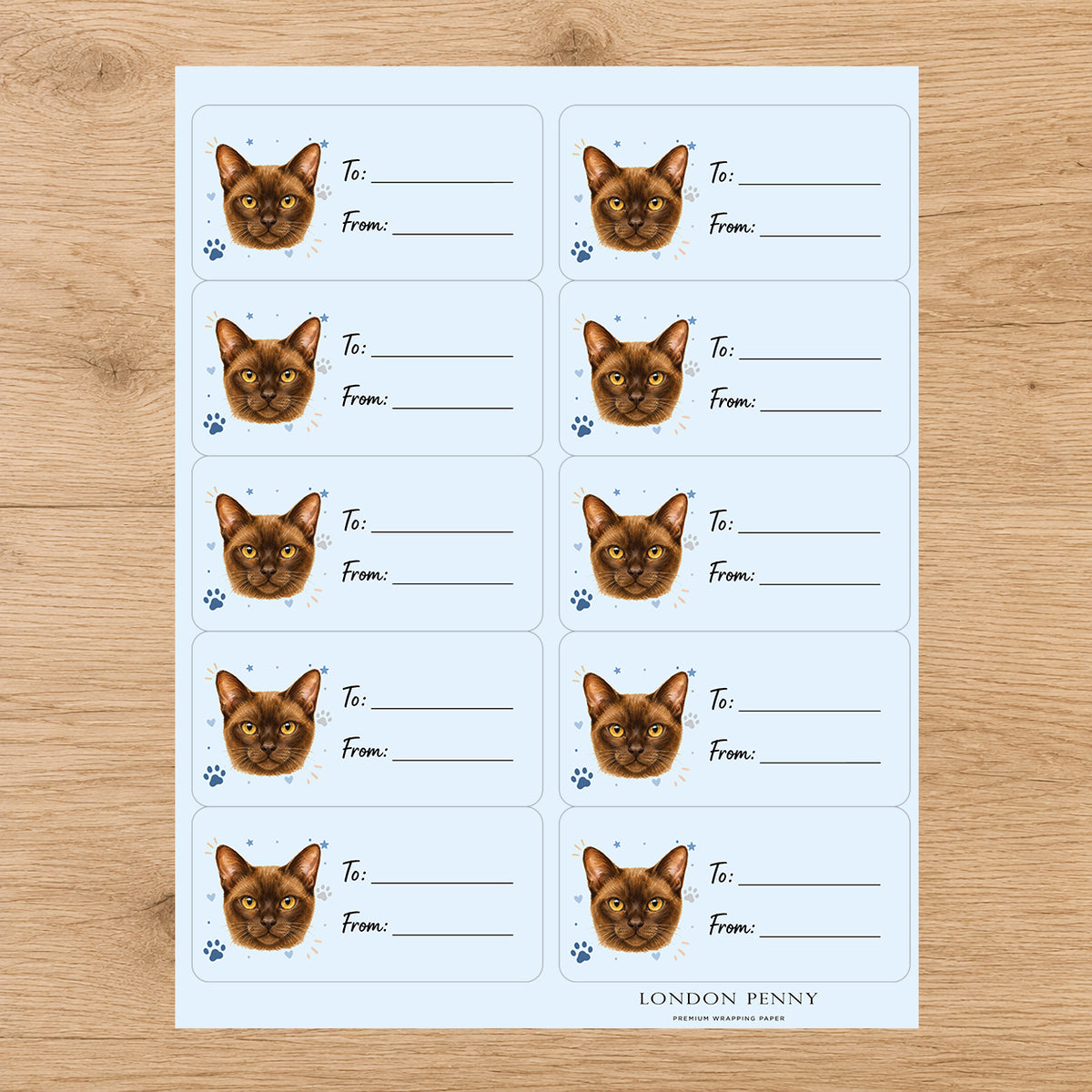 Burmese Pawprint Wishes Gift Tag Sticker Sheet