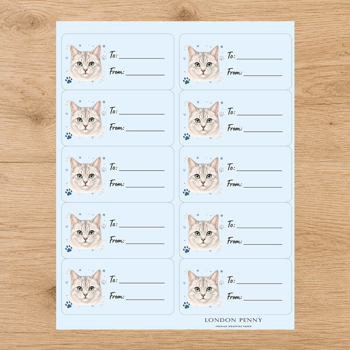 Burmilla Pawprint Wishes Gift Tag Sticker Sheet