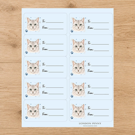 Burmilla Pawprint Wishes Gift Tag Sticker Sheet - London Penny Gift Wrap