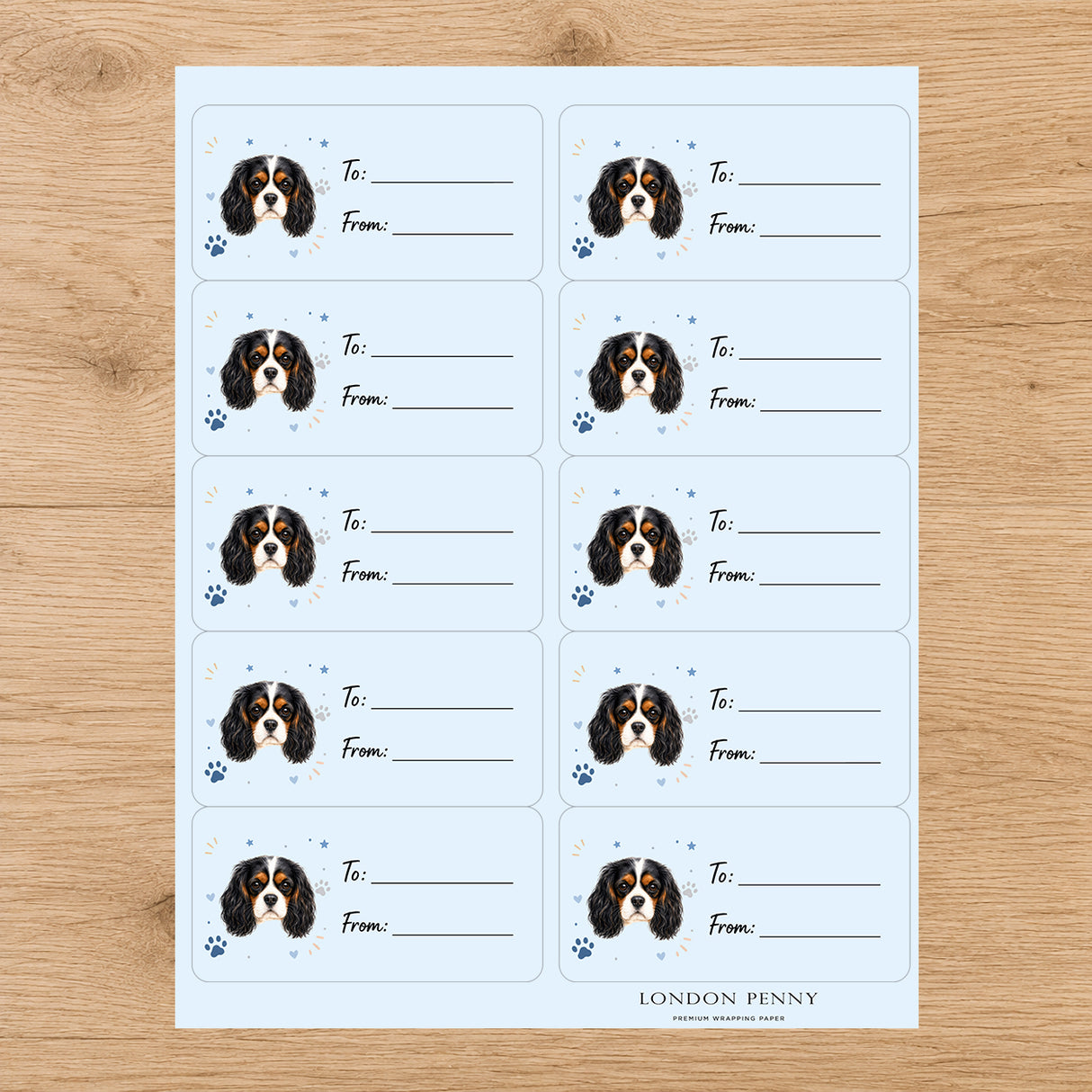 Cavalier King Charles Spaniel Pawprint Wishes Gift Tag Sticker Sheet