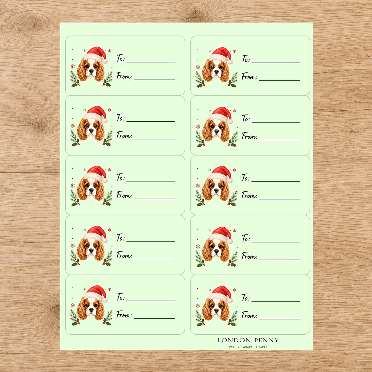 Cavalier King Charles Spaniel Santa Paws Gift Tag Sticker Sheet