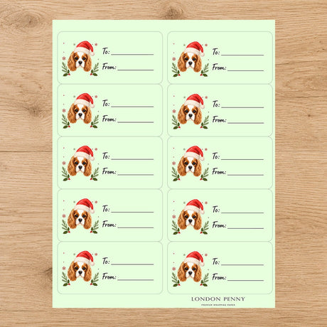 Cavalier King Charles Spaniel Santa Paws Gift Tag Sticker Sheet - London Penny Gift Wrap