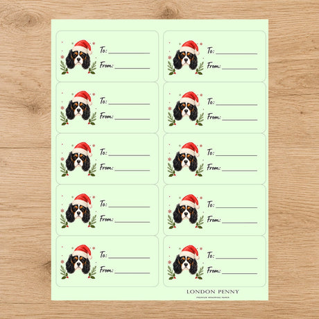 Cavalier King Charles Spaniel Santa Paws Gift Tag Sticker Sheet - London Penny Gift Wrap