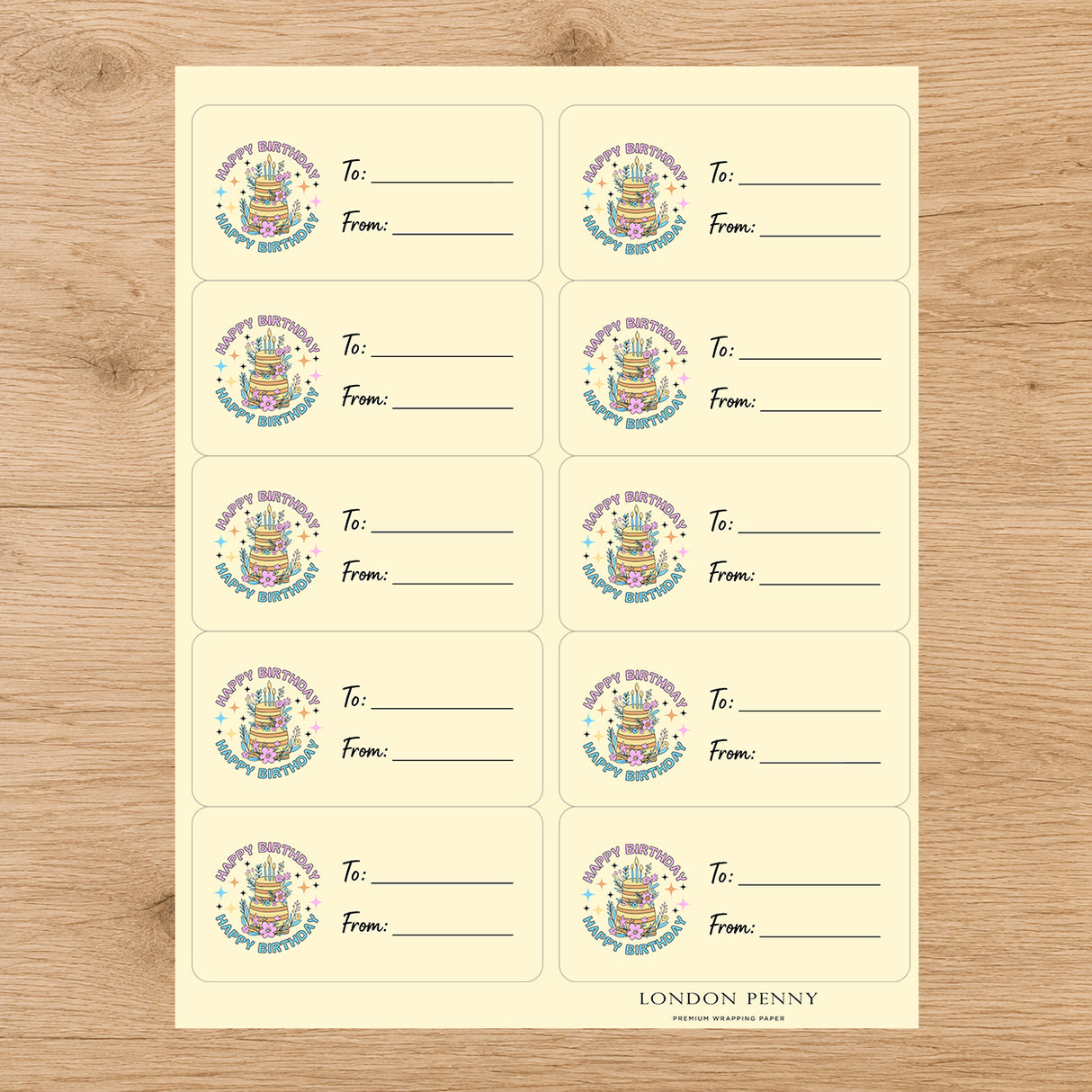 Cake & Birthday Blooms Gift Tag Sticker Sheet