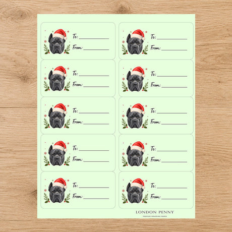 Cane Corso Santa Paws Gift Tag Sticker Sheet - London Penny Gift Wrap