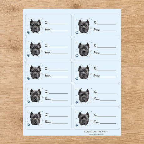 Cane Corso Pawprint Wishes Gift Tag Sticker Sheet - London Penny Gift Wrap