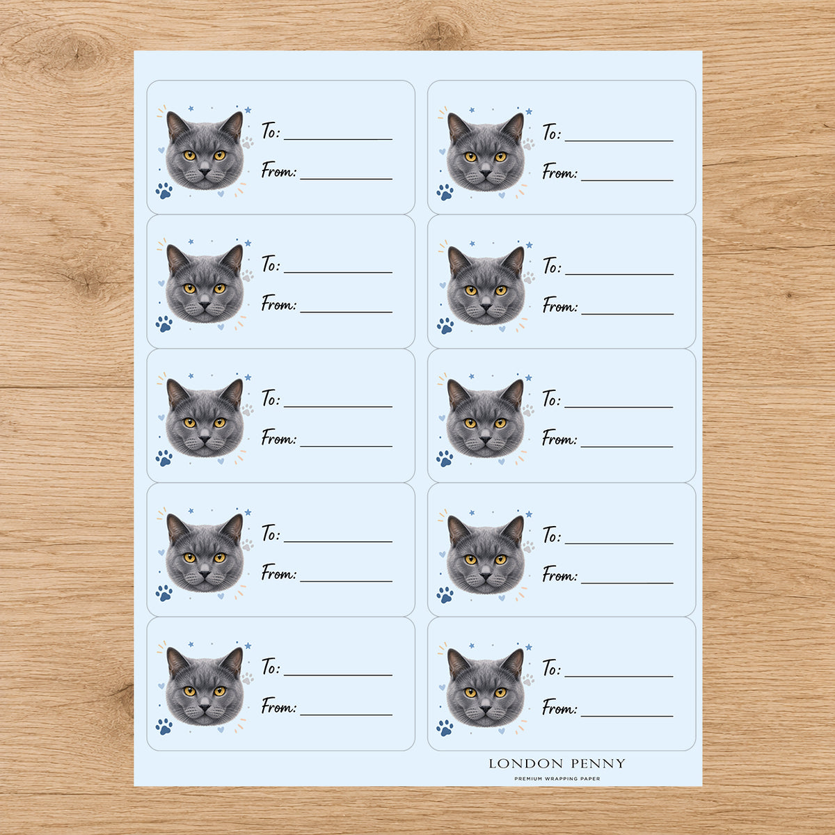 Chartreux Pawprint Wishes Gift Tag Sticker Sheet