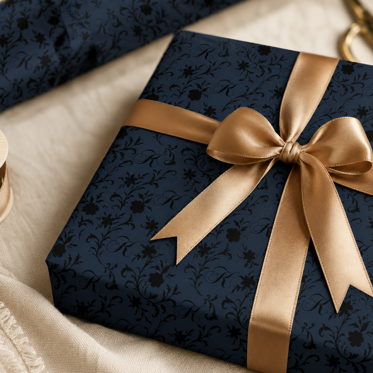 Personalized Obsidian Fleur Monogram Wrapping Paper | Custom Gift Wrap