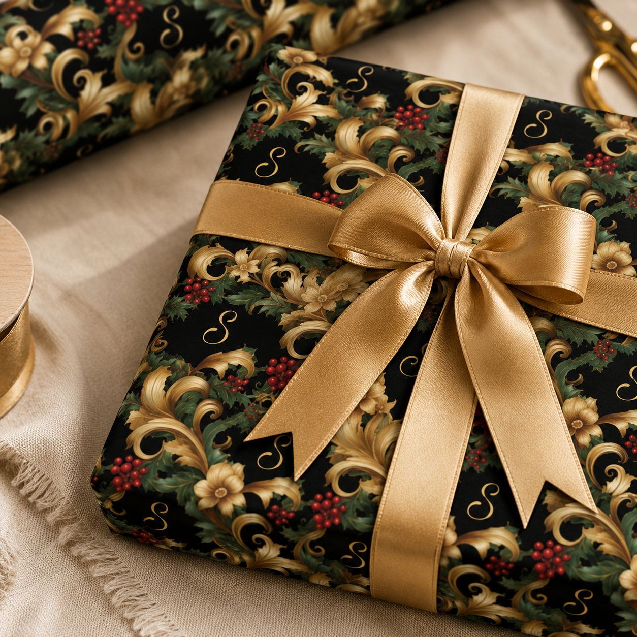 Personalized Baroque Evergreen Wrapping Paper | Custom Gift Wrap