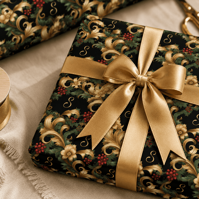 Personalized Baroque Evergreen Wrapping Paper | Custom Gift Wrap - London Penny Gift Wrap