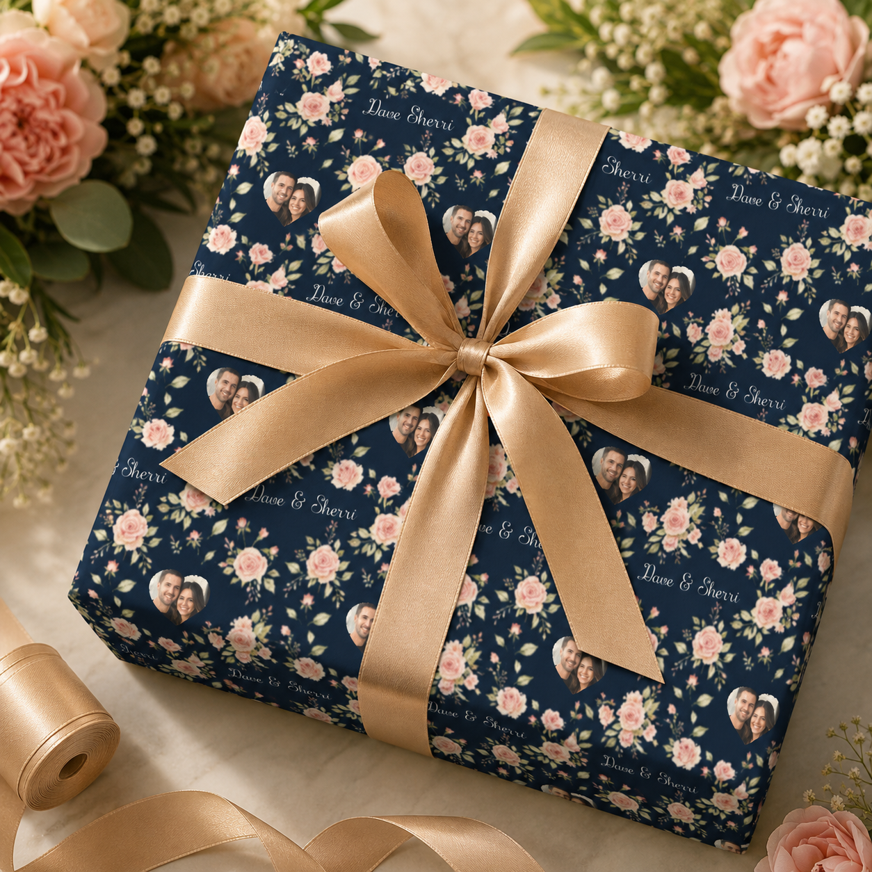 Personalized English Rose Meadow Wrapping Paper | Custom Gift Wrap