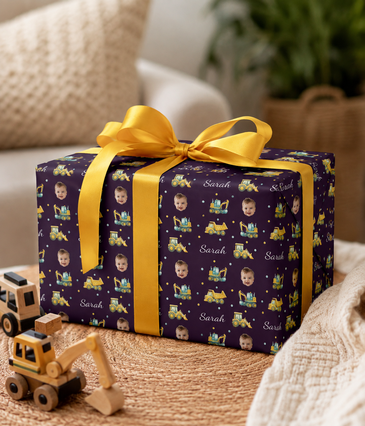 Personalized Under Construction Kid's Wrapping Paper | Custom Gift Wrap