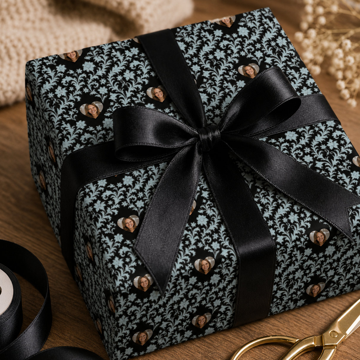 Personalized Azure Baroque Wrapping Paper | Custom Gift Wrap