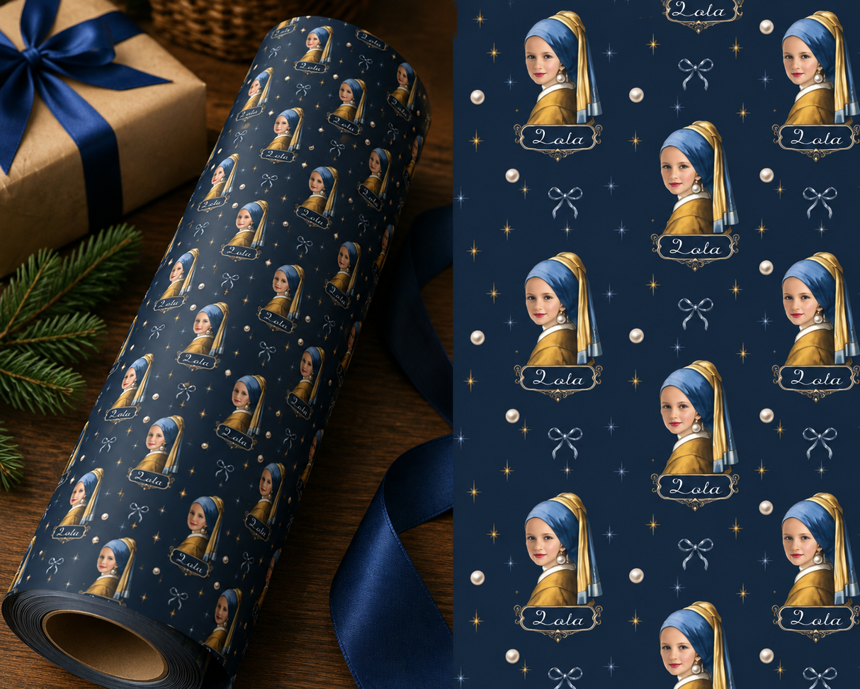 Personalized Girl With The Pearl Earring Wrapping Paper | Custom Gift Wrap