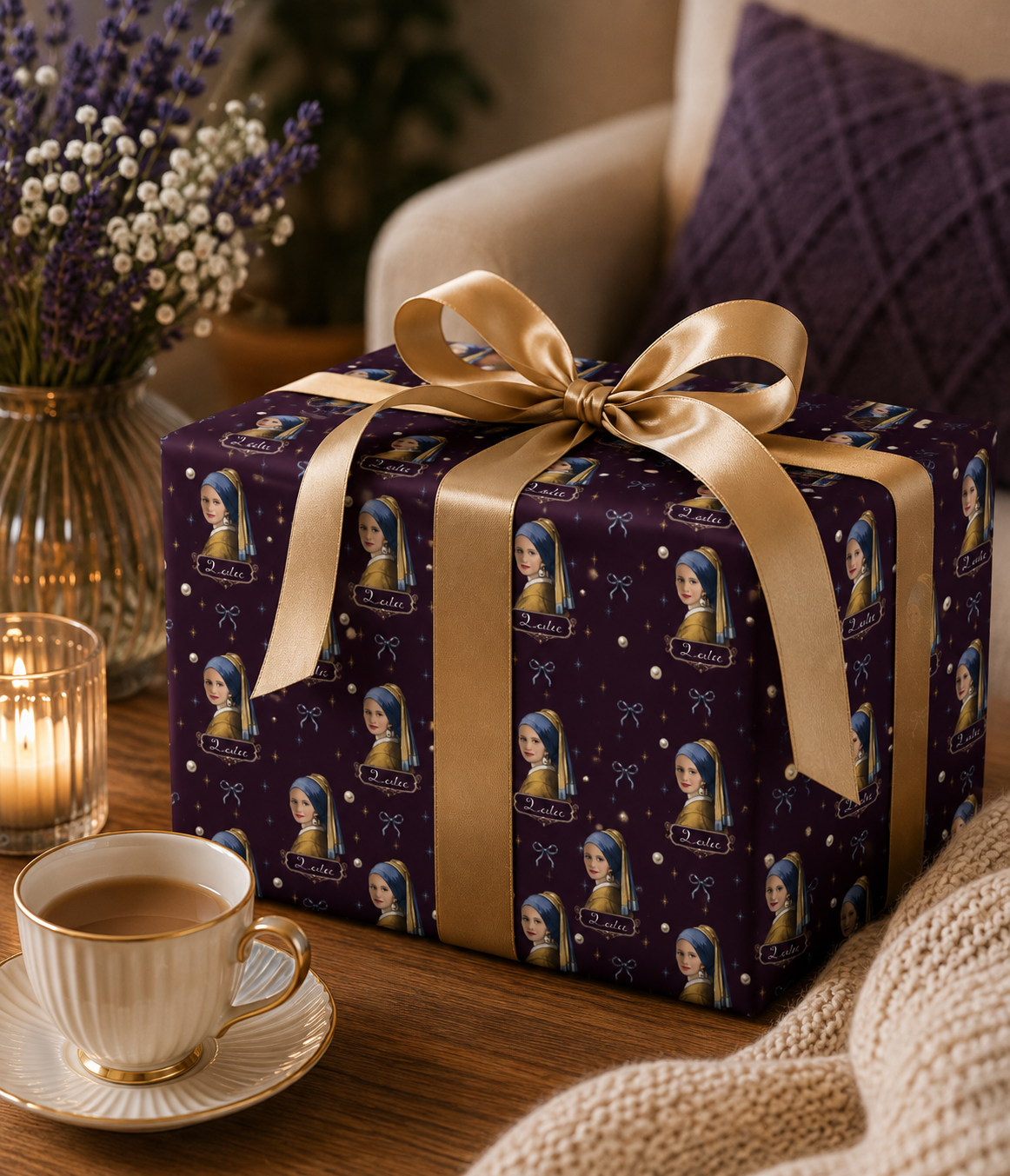 Personalized Girl With The Pearl Earring Wrapping Paper | Custom Gift Wrap