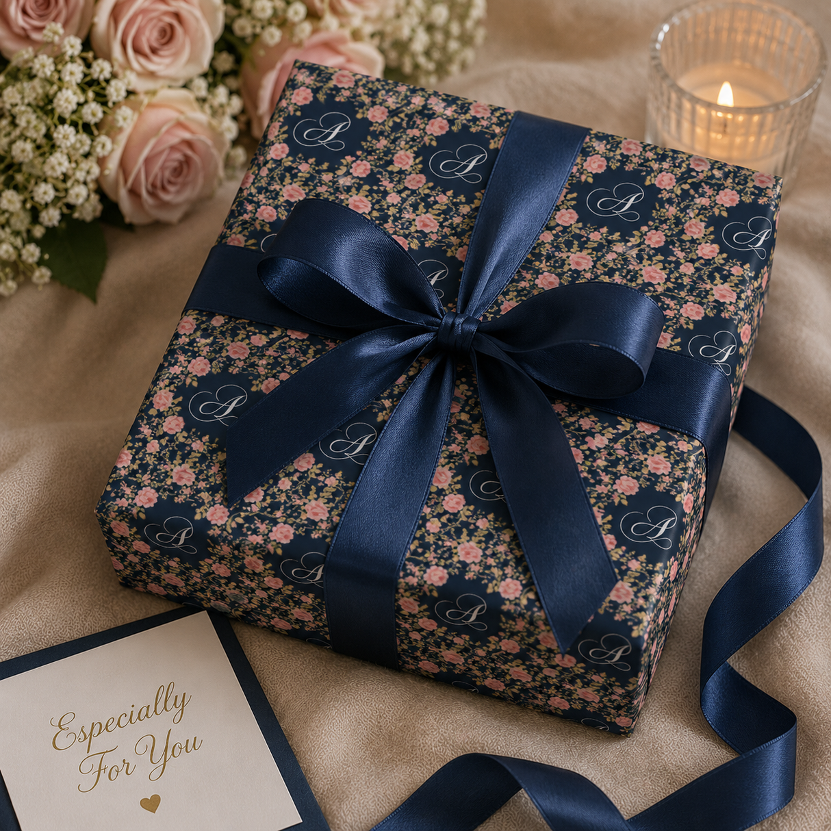 Personalized Blushing Vines Monogram Wrapping Paper | Custom Gift Wrap