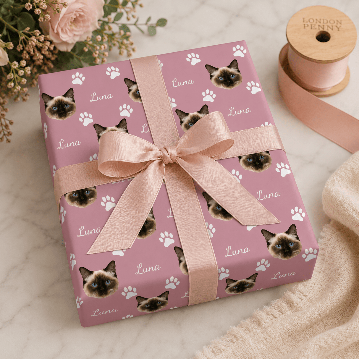 Personalized Cat 6FT Wrapping Paper | Custom Gift Wrap - London Penny Gift Wrap
