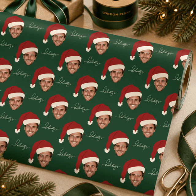 Personalized Santa Hat 6FT Wrapping Paper | Custom Gift Wrap - London Penny Gift Wrap