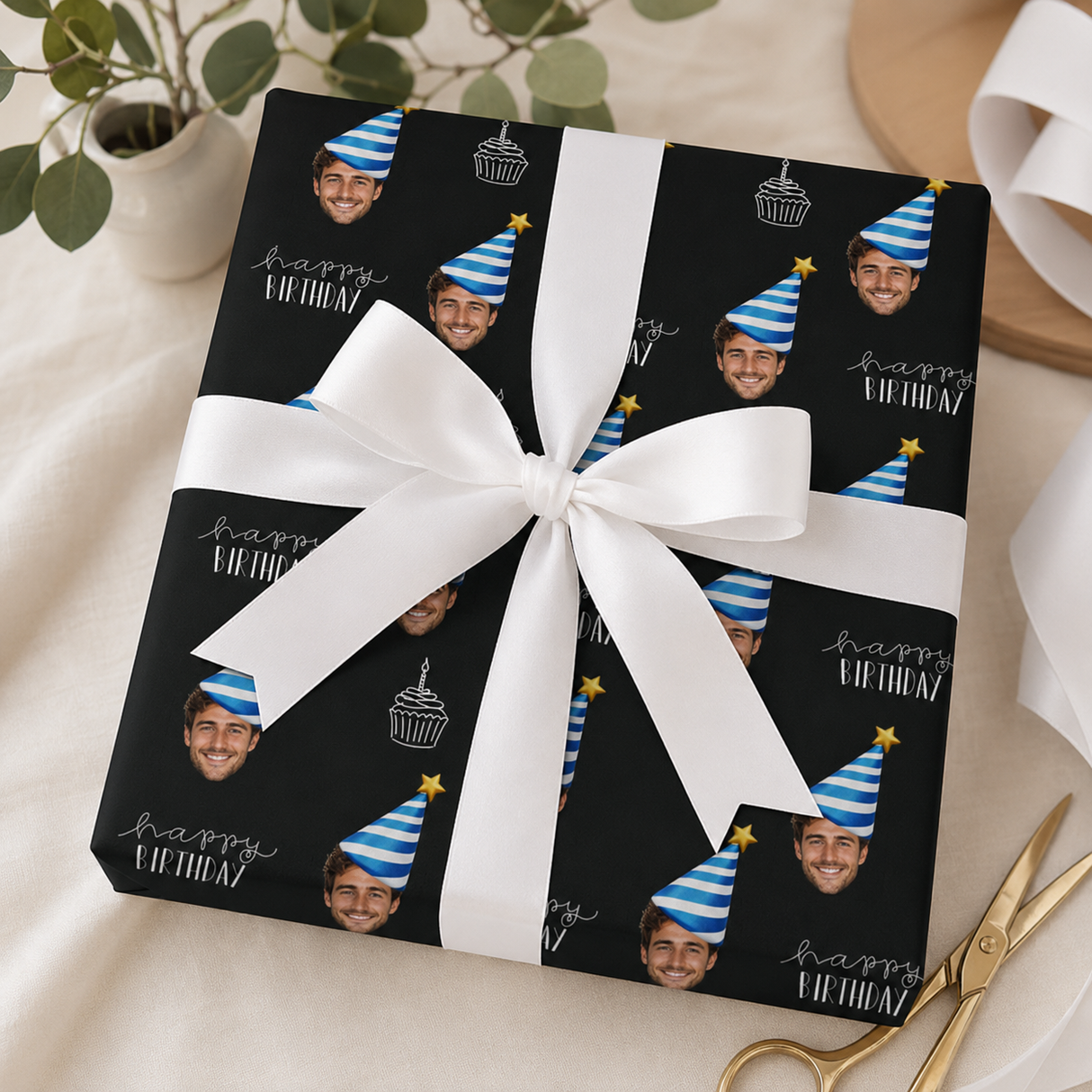 Personalized Birthday Hat Wrapping Paper | Custom Gift Wrap