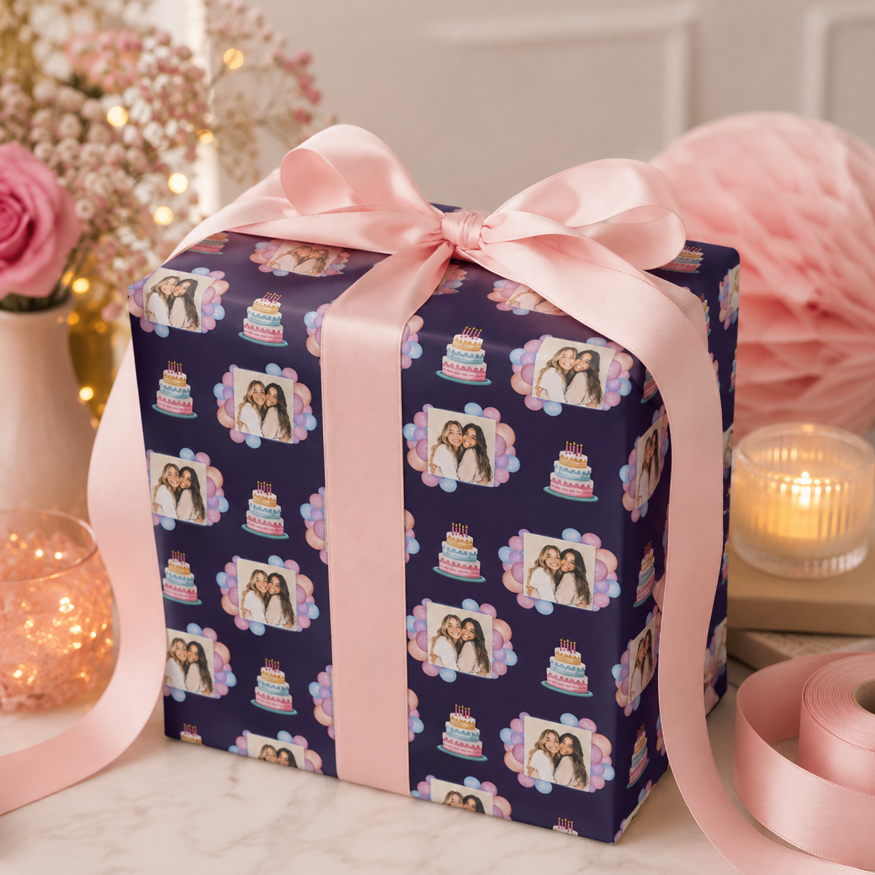 Personalized Birthday Cake 6FT Wrapping Paper | Custom Gift Wrap