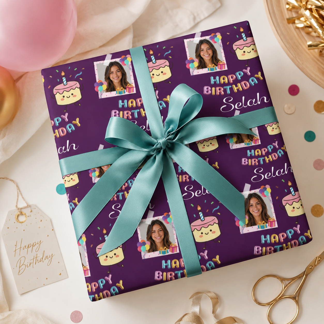 Personalized Birthday Cake 6FT Wrapping Paper | Custom Gift Wrap