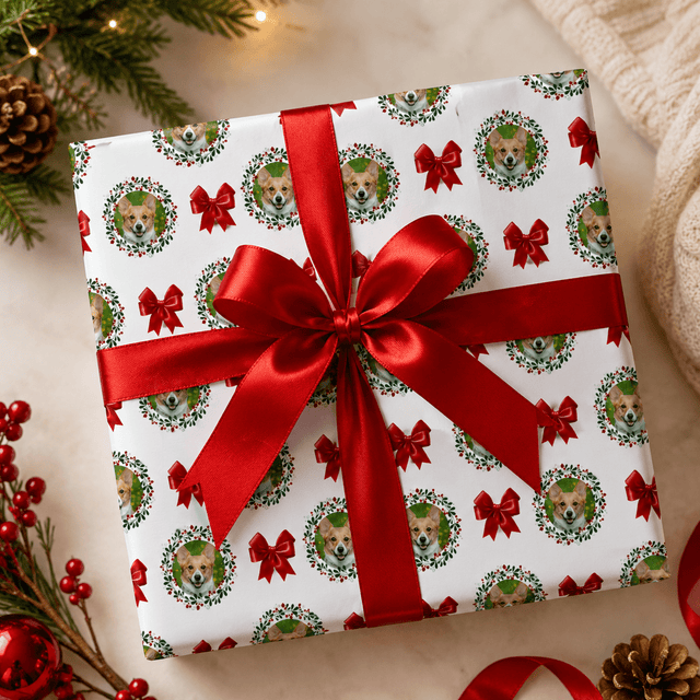 Personalized Holiday Wreath 6FT Wrapping Paper | Custom Gift Wrap - London Penny Gift Wrap