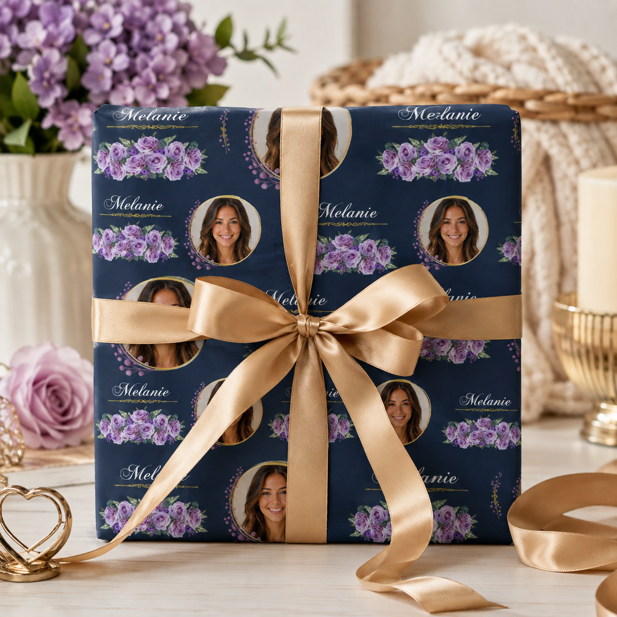 Personalized Flower Framed Wrapping Paper | Custom Gift Wrap