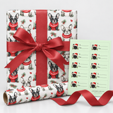 Frenchie & Festive Christmas Gift Wrap Bundle | Wrap, Ribbon & Gift Tags