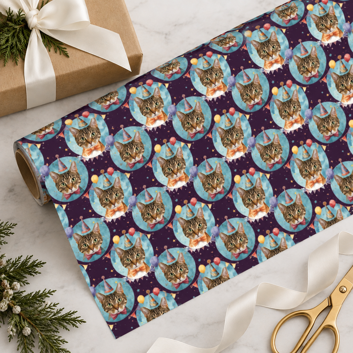 Personalized Birthday Hats Celebration Wrapping Paper | Custom Gift Wrap
