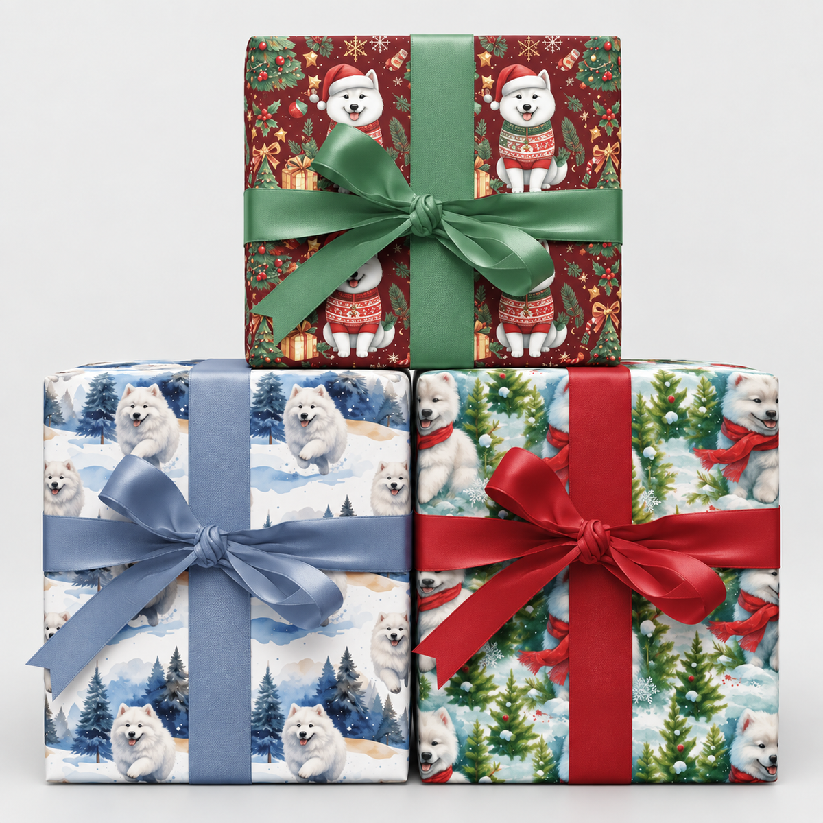 Merry Samoyed Christmas Gift Wrap Bundle - 3 Roll Set