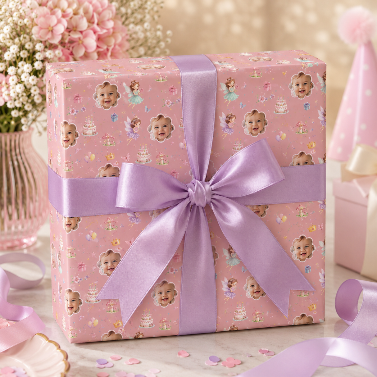 Personalized Fairy Garden Birthday Wrapping Paper | Custom Gift Wrap