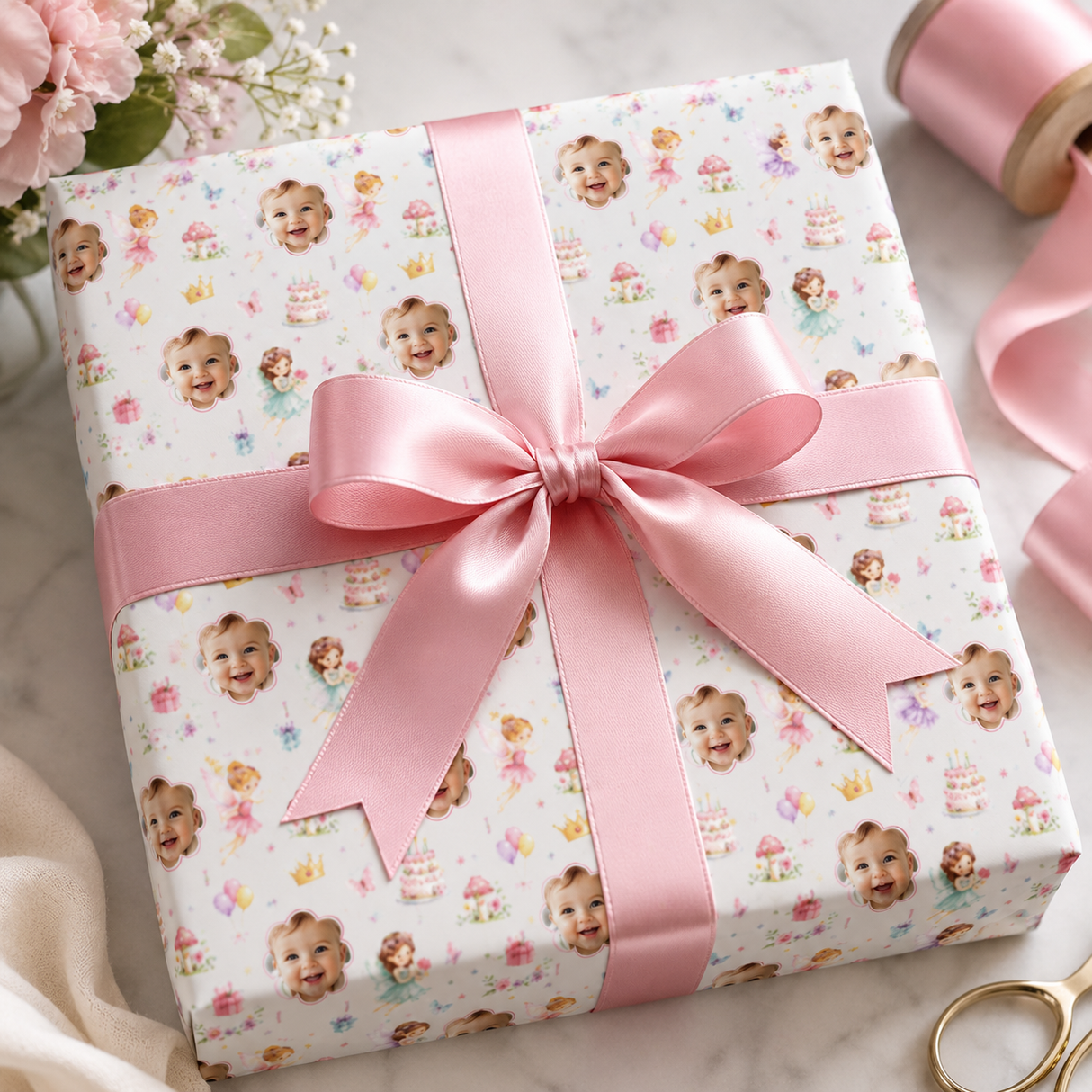 Personalized Fairy Garden Birthday Wrapping Paper | Custom Gift Wrap