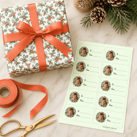 Personalized Yuletide Berry Gift Tag Sticker Sheet - London Penny Gift Wrap