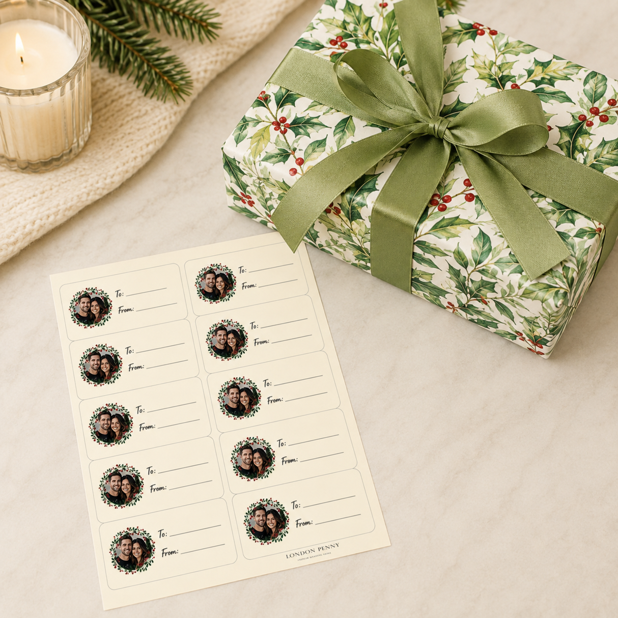 Personalized Yuletide Berry Gift Tag Sticker Sheet
