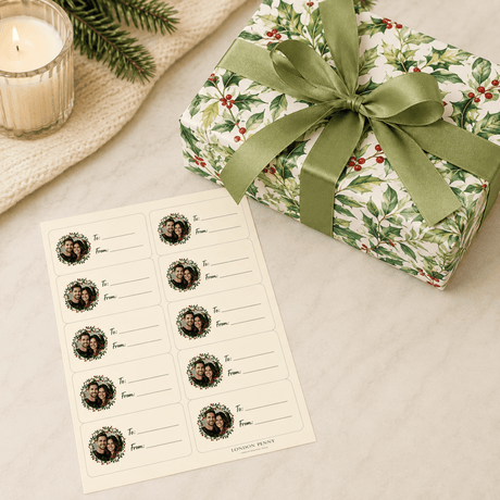 Personalized Yuletide Berry Gift Tag Sticker Sheet - London Penny Gift Wrap
