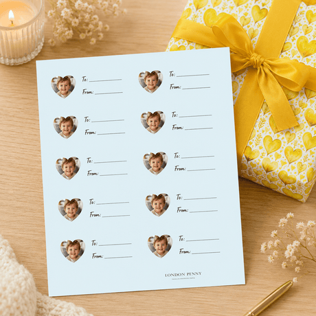 Personalized Picture Perfect Hearts Gift Tag Sticker Sheet - London Penny Gift Wrap
