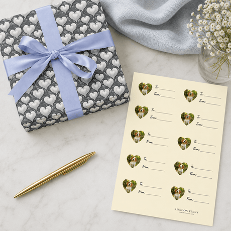 Personalized Picture Perfect Hearts Gift Tag Sticker Sheet - London Penny Gift Wrap