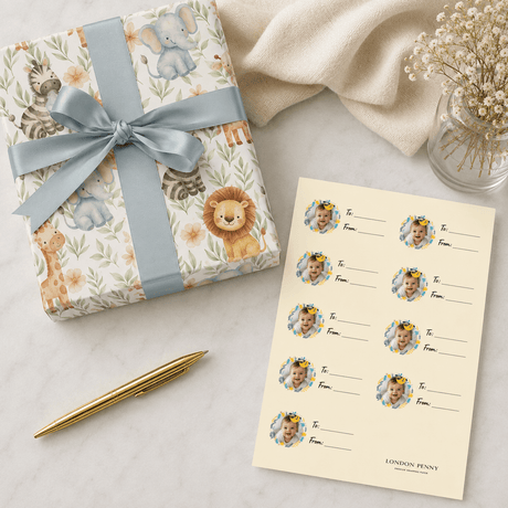 Personalized Sloth Celebration Gift Tag Sticker Sheet - London Penny Gift Wrap