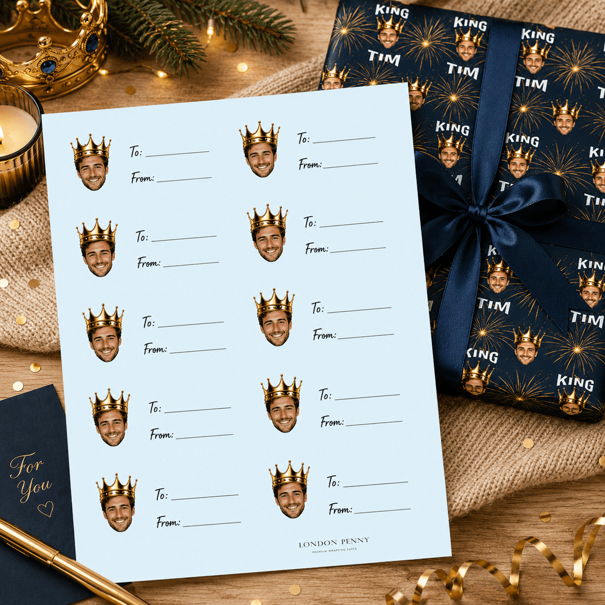 Personalized Crown Me Gift Tag Sticker Sheet - London Penny Gift Wrap