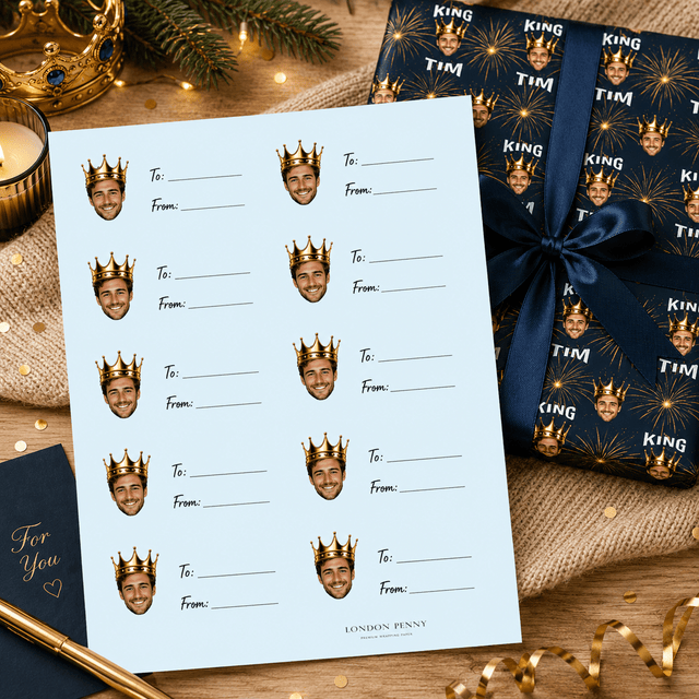 Personalized Crown Me Gift Tag Sticker Sheet - London Penny Gift Wrap
