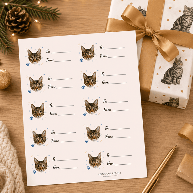 Personalized Cat Paw Print Wishes Gift Tag Sticker Sheet - London Penny Gift Wrap