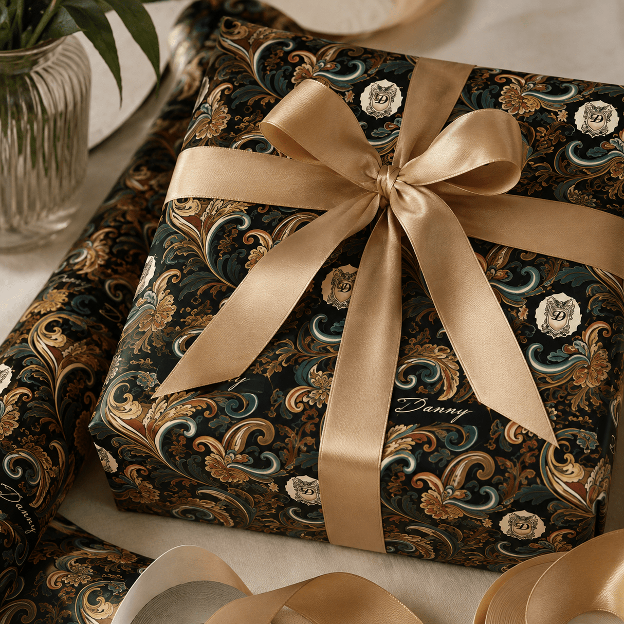 Personalized Midnight Baroque Wrapping Paper | Custom Gift Wrap - London Penny Gift Wrap
