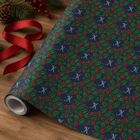 Personalized Victorian Holly Monogram Wrapping Paper | Custom Gift Wrap - London Penny Gift Wrap